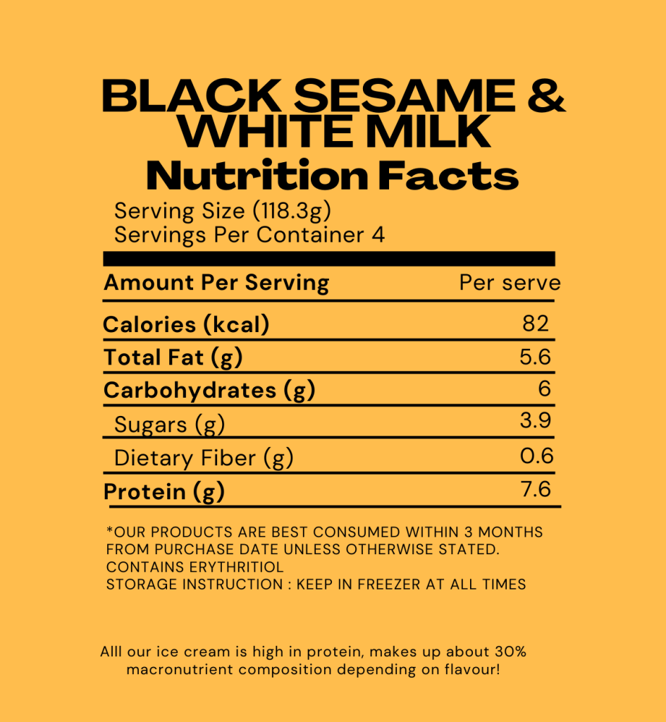 Goodlato Black Sesame and White Milk Flavour Nutritional Information