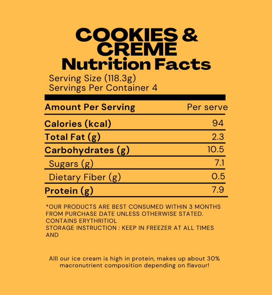 Goodlato Cookies and Creme Flavour Nutritional Information